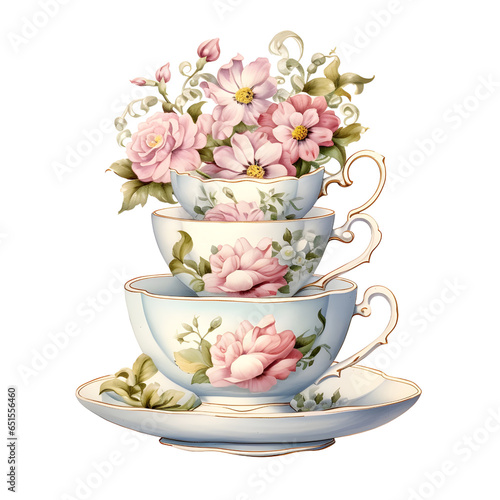 Vintage Tea Time Party Watercolor Clipart, afternoon tea, tea party, Tea Pot