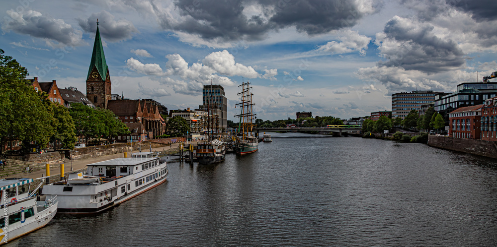Naklejka premium The port of Bremen on the river Weser, Germany