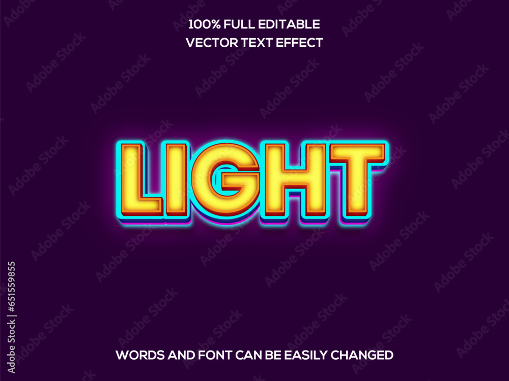 Light 3d Editable text effect vector