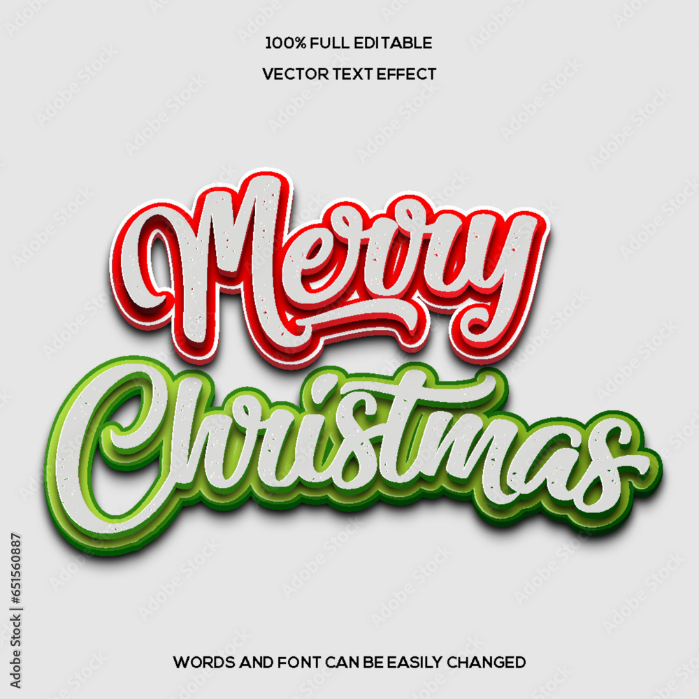Merry Christmas 3d Editable text effect vector