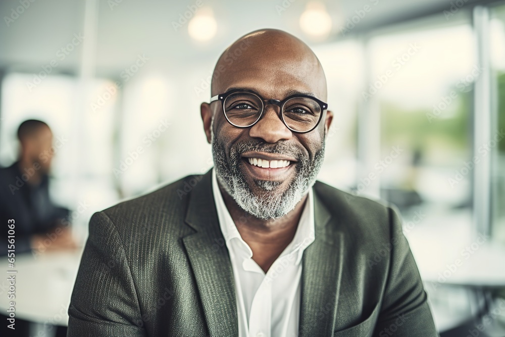 Fototapeta premium business businessman office mature middle aged meeting man portrait corporate manager smiling black businessperson generative ai