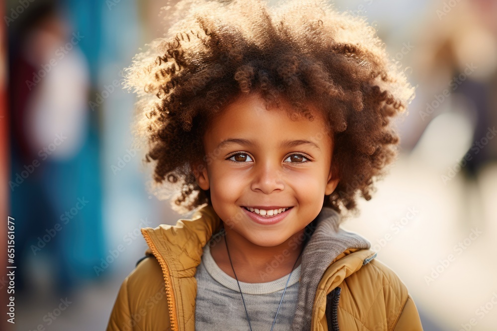Portrait of happy young african afro kid on holiday. Generative Ai.