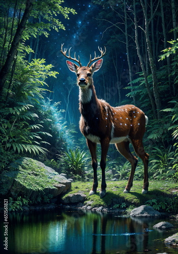 Mystical Wildlife Portrait: The Regal Stag in Twilight Realm © Eliane