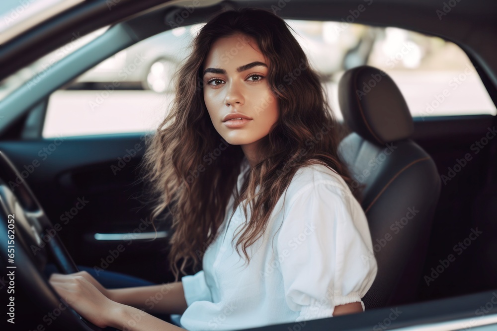 beautiful woman sitting in a car beautiful woman sitting in a car
