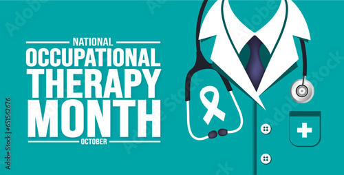 October is National Occupational Therapy Month background template. Holiday concept. background, banner, placard, card, and poster design template with text inscription and standard color.