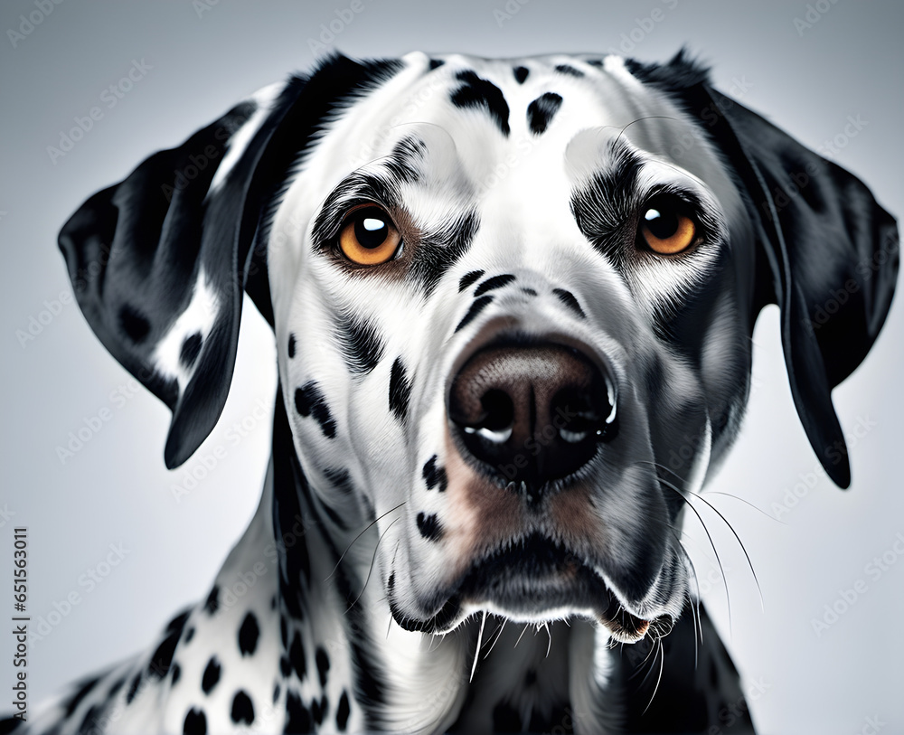 dalmatian close up. Professional studio portrait of a dalmatian dog. generative AI