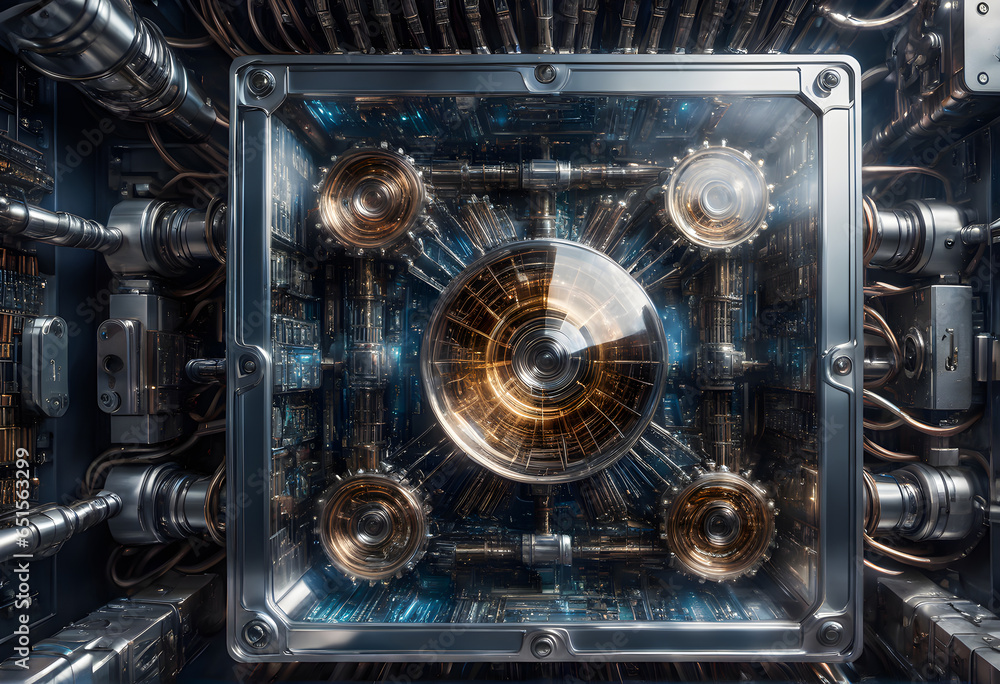 Fototapeta premium Quantum computers display the properties of particles and waves in quantum computing of physical matter. dedicated hardware that supports Quantum Technology state preparation and management.