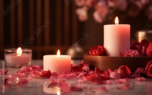 relax spa background in soft lighting  Candle  carnation  petal  aromatherapy  cozy meditation