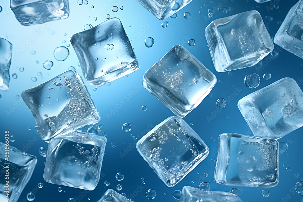 Ice cubes under water or on a light blue background.generative ai Ice cubes under water or on a light blue background.generative ai