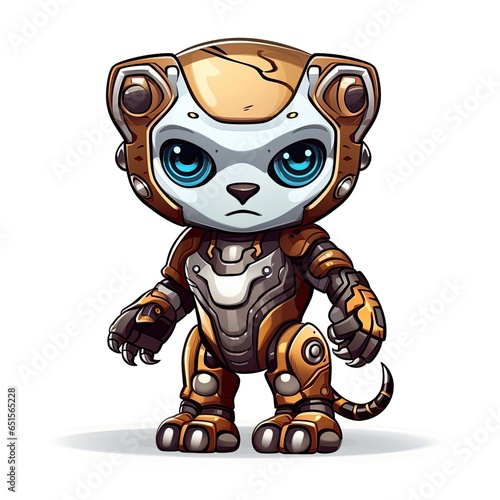 A cute cyborg jaguar full body view  isolated on white