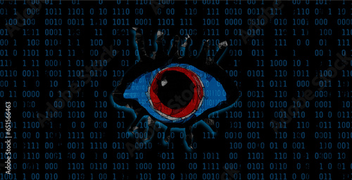 Bild auf Leinwand Big eyes with 0 and 1 pattern in front of binary background