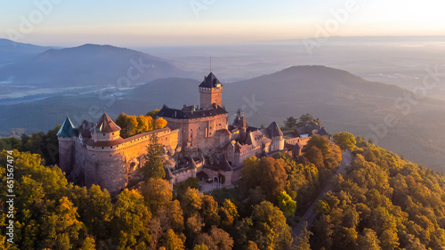 Vue aérienne du château du Haut-Koenigsbourg dans les Vosges. Alsace, France © JLS-Prod