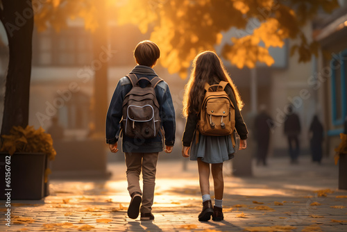 Niños caminando hacia la escuela