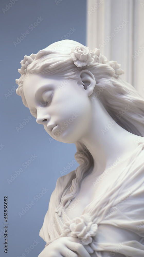 若く美しい女性の白い大理石の彫像
