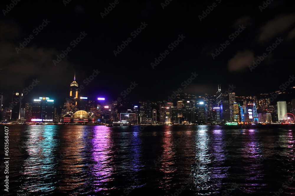 Fototapeta premium Victoria Harbour, Hong Kong - September 17, 2023 : Beautiful night view from Victoria Harbor in Hong Kong