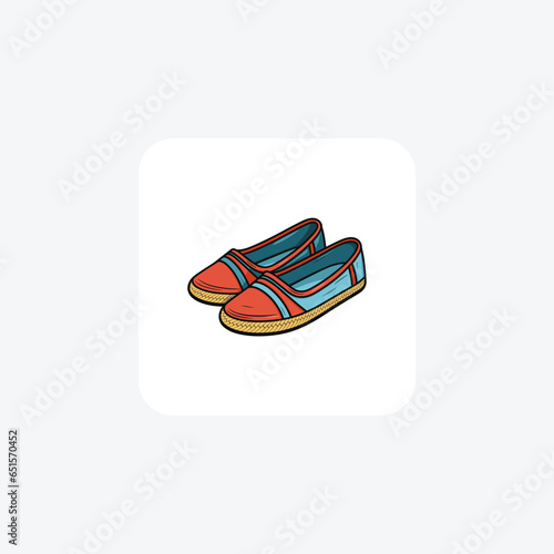 Colorful Espadrille Shoes and footwear Flat Color Icon set isolated on white background flat color vector illustration Pixel perfect