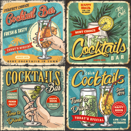 Tropical cocktails set flyers colorful