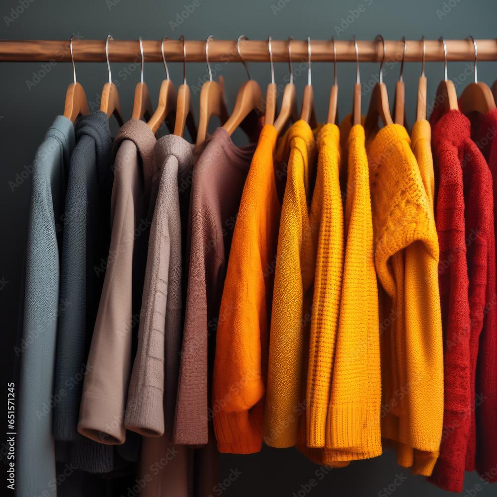 Colorful clothes hanging in row. ai generative Colorful clothes hanging in row. ai generative