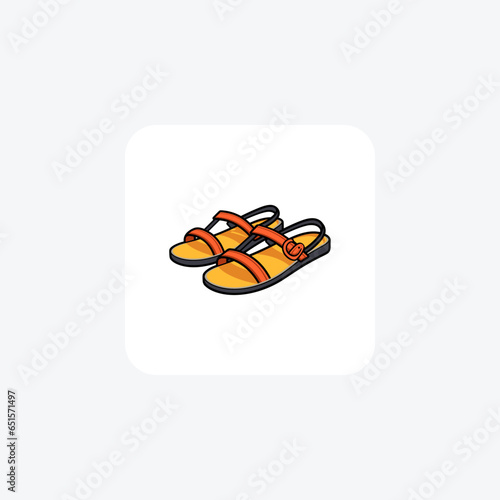 Yellow Slingback Sandals Shoes and footwear Flat Color Icon set isolated on white background flat color vector illustration Pixel perfect