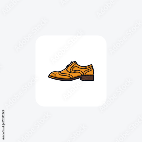 Orange oxford Shoes and footwear Flat Color Icon set isolated on white background flat color vector illustration Pixel perfect