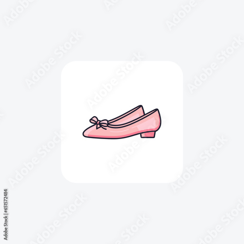 Ballet flat Shoes and footwear Flat Color Icon set isolated on white background flat color vector illustration Pixel perfect