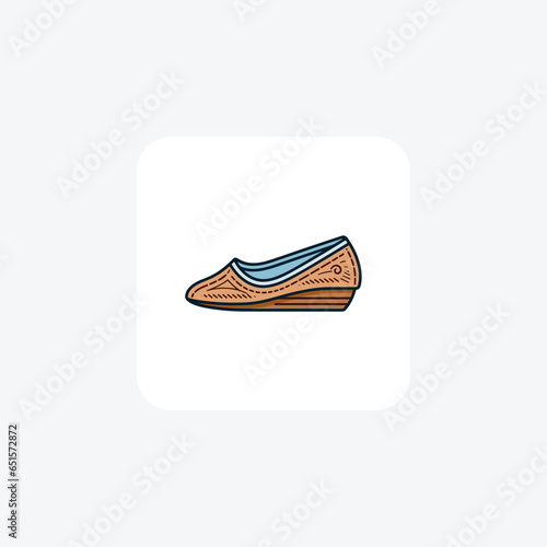 Brown Espadrille Mule Flats Shoes and footwear Flat Color Icon set isolated on white background flat color vector illustration Pixel perfect