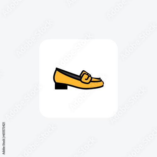 Mustard Loafer Mules Women's Shoes and footwear Flat Color Icon set isolated on white background flat color vector illustration Pixel perfect