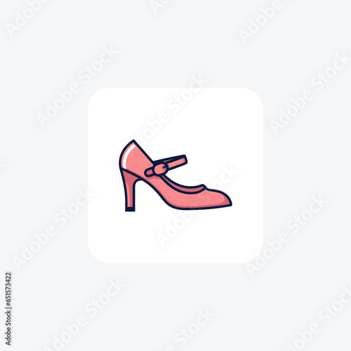 Pink Mary Jane Heel Women's Shoes and footwear Flat Color Icon set isolated on white background flat color vector illustration Pixel perfect