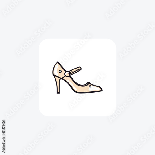 Yellow Mary Jane Heel Women's Shoes and footwear Flat Color Icon set isolated on white background flat color vector illustration Pixel perfect