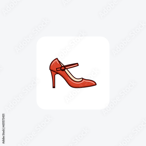 Red Mary Jane Heel Women's Shoes and footwear Flat Color Icon set isolated on white background flat color vector illustration Pixel perfect