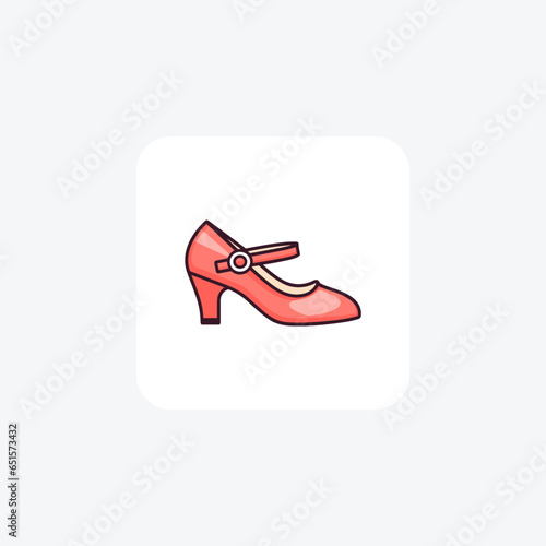 Orange Mary Jane Heel Women's Shoes and footwear Flat Color Icon set isolated on white background flat color vector illustration Pixel perfect