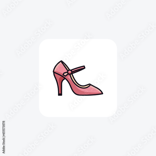Pink Slingback Bootie Women's Shoes and footwear Flat Color Icon set isolated on white background flat color vector illustration Pixel perfec