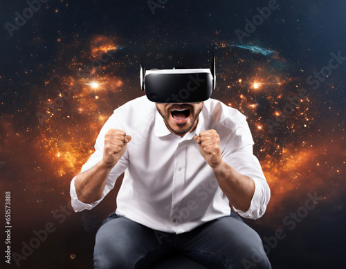 man experiencing VR