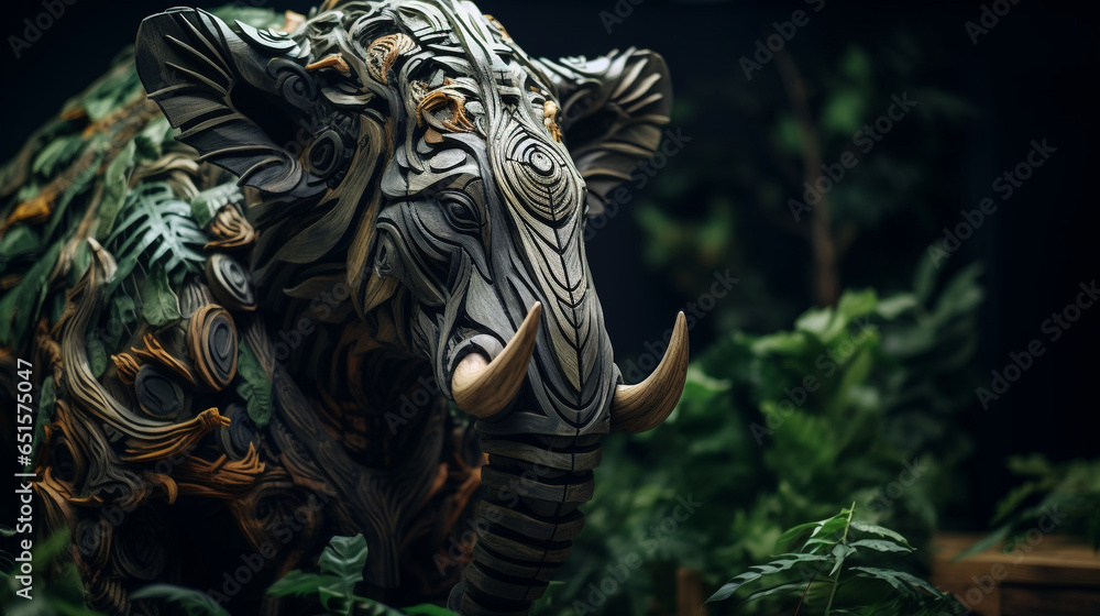 animal sculpture made of fine wood, cinematic color grading