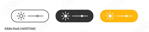 Bright level icon. Screen light symbol. Contrast bar signs. UI phone symbols. Brightness setting icons. Black, yellow color. Vector sign.