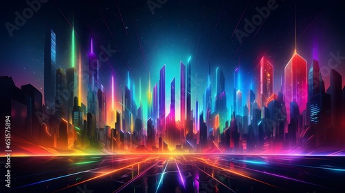  Futuristic bright neon lights city