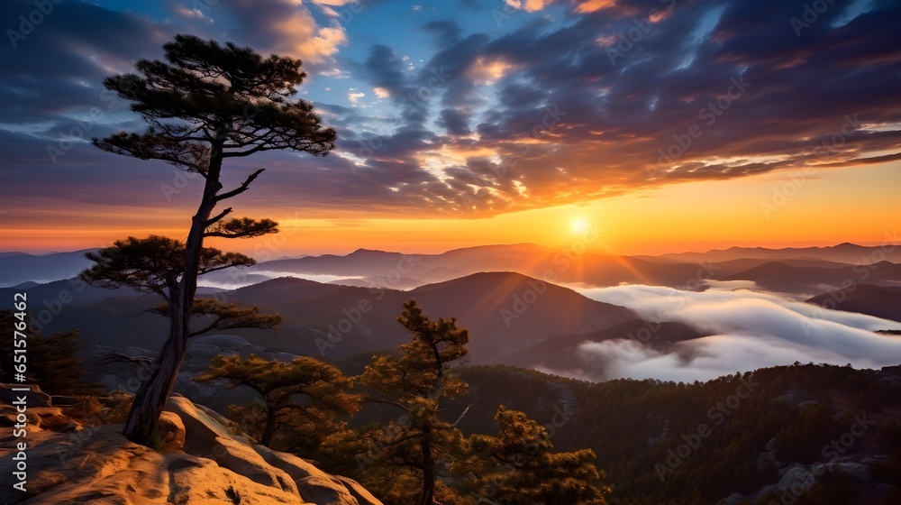 Sunset on the top of mountain peak Sunset on the top of mountain peak