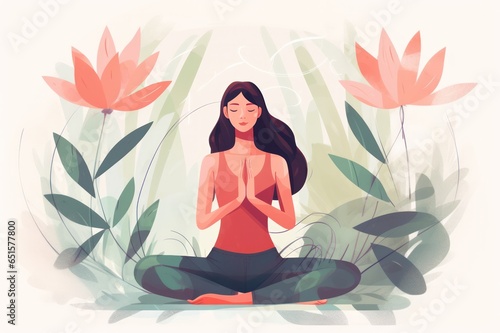 woman doing yoga in lotus position. Meditation and mental health awareness. Mindfulness practice. 