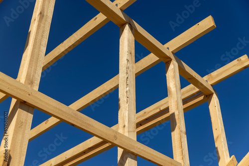 the wooden part of the prefabricated structure of a frame building