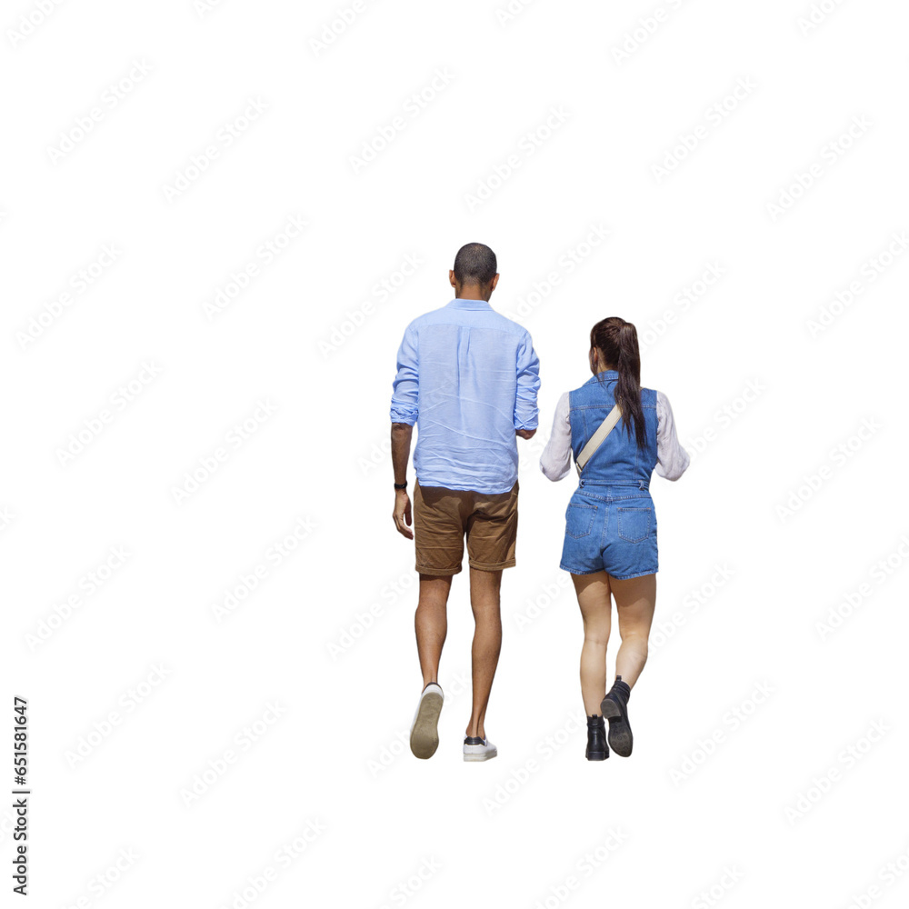 Jeune Couple en promenade vu de dos, en été.   - obrazy, fototapety, plakaty 