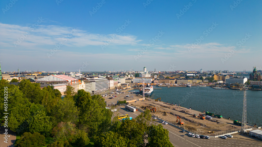 Helsinki, The capitol of Finland. Drone views from city at shore of the Gulf of Finland