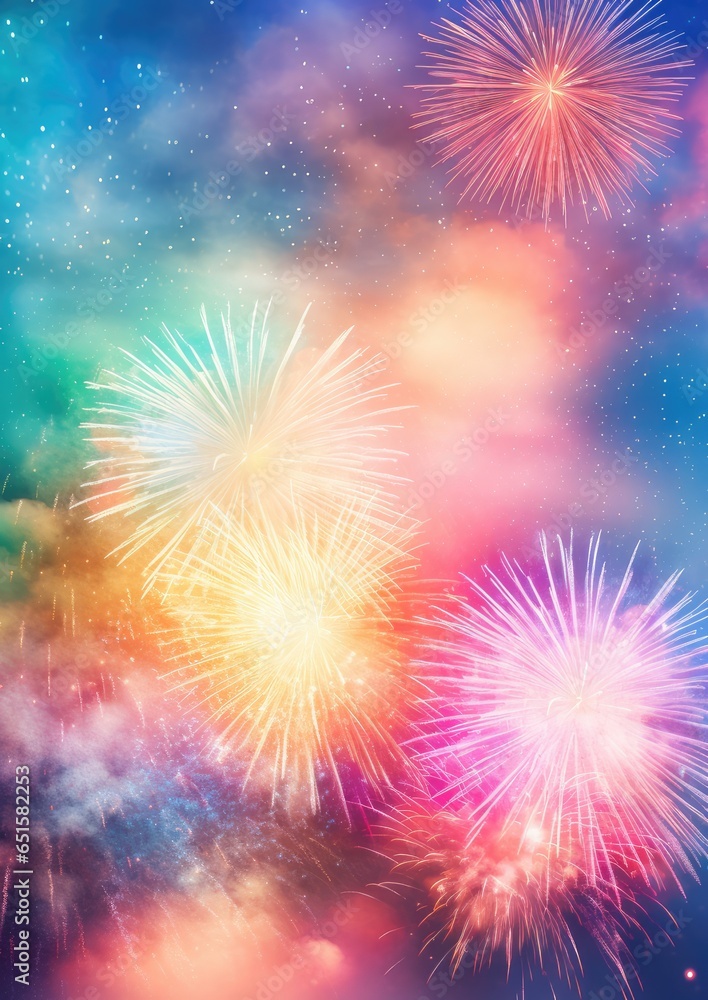 Night view on celebration of new year with colorful fireworks. Generative Ai. Night view on celebration of new year with colorful fireworks. Generative Ai.