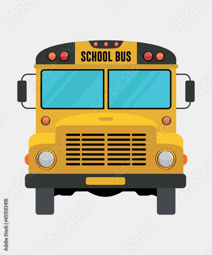 front view school bus vector icon isolated on white background