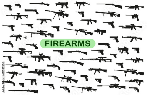 A large set of modern and not only small arms in vector.