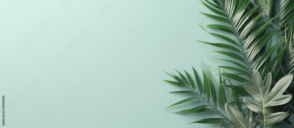 Green leaf on isolated pastel background Copy space