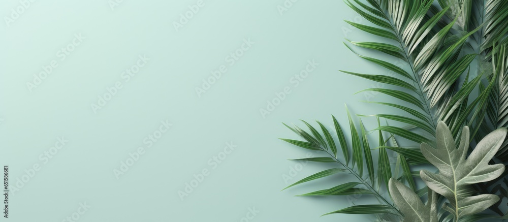 Green leaf on isolated pastel background Copy space Green leaf on isolated pastel background Copy space