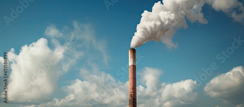 Industrial chimneys emitting smoke against isolated pastel background Copy space emphasizing ecological concerns