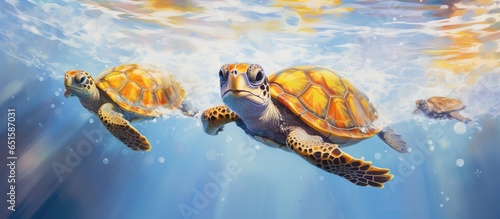 Freshwater turtles or terrapins can be hardshelled or softshell and are typically found in rivers ponds and lakes isolated pastel background Copy space photo
