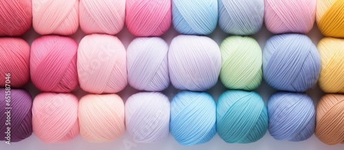 Knitting yarns isolated pastel background Copy space photo
