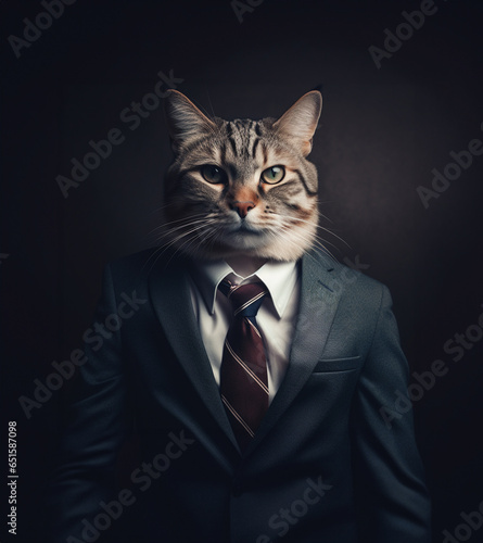 Cat with human body in suit © AyselHuseynova
